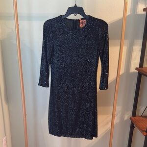 Tory Burch Black Sheath Dress 3/4 Sleeve Crew Neck